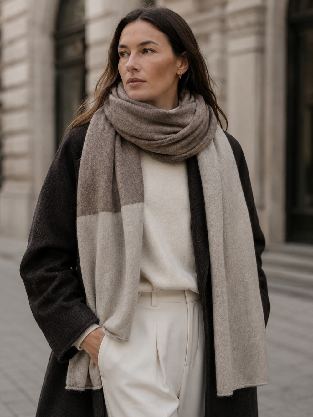 Celeste Cashmere Blend Scarf Taupe Beige Fall Wrap Shawl Quiet Luxury Travel
